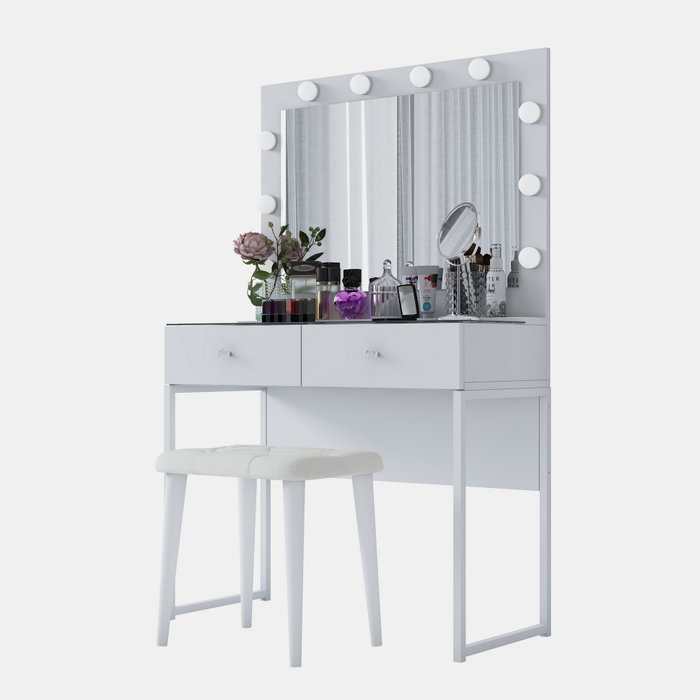 Hanah Home Mesa de Maquillaje con 10 Focos y Puff Blanco BJ164 - 4481